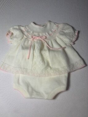 Mine Alone, 6month  Sweater and Pant in Cream & Pink Knit